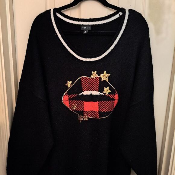 Women's Plus Size Torrid Black Sweater with Lips Size 4 - Picture 1 of 7